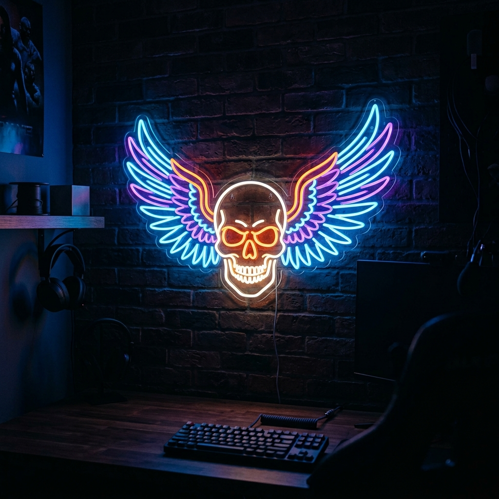 Skull With Wings Neon Sign For Bold Art