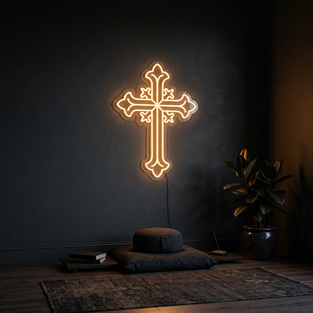 Gothic Cross Neon Sign For Spiritual Decor