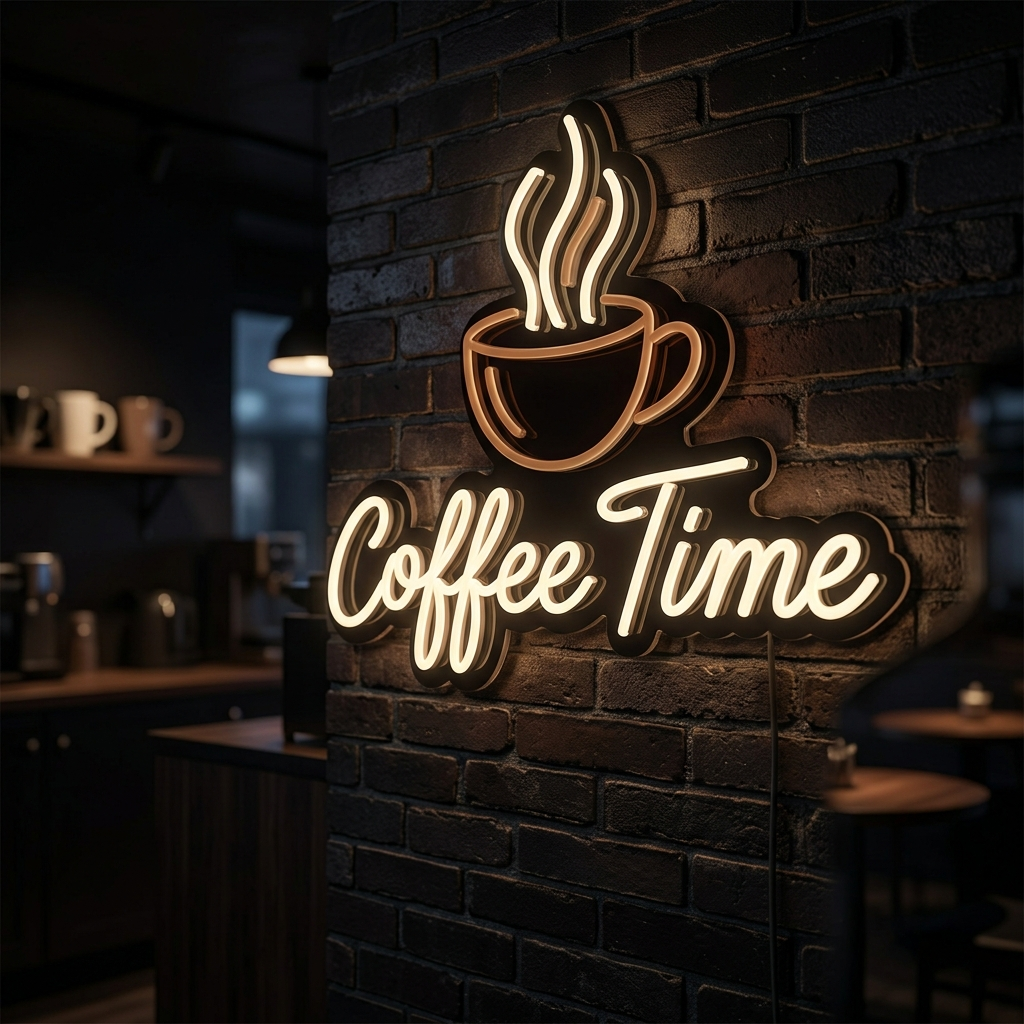 Coffee Time Neon Sign With Coffee Cup Graphic