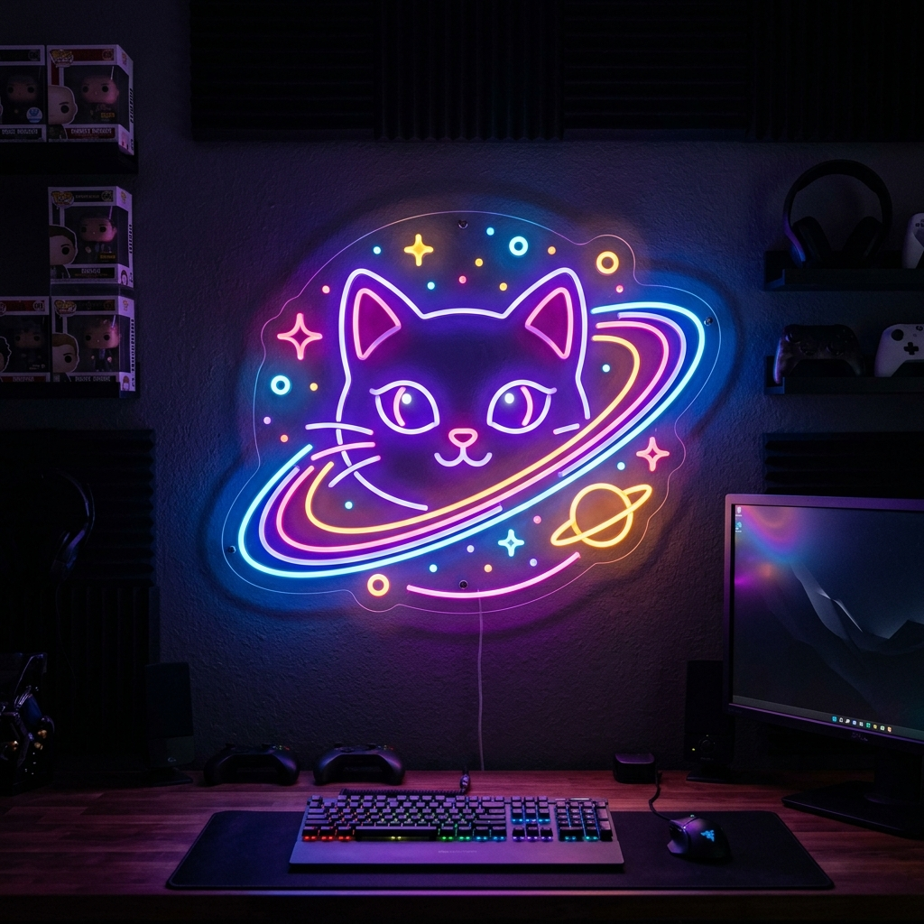 Cosmic Cat Neon Sign Pop Art Acrylic Wall Art