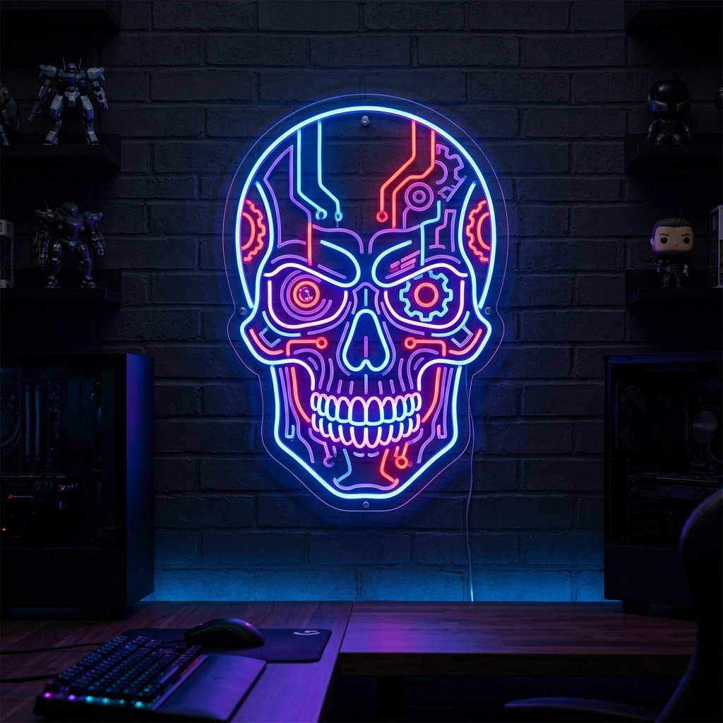 Cyber Skull Neon Sign Pop Art Acrylic Artwork