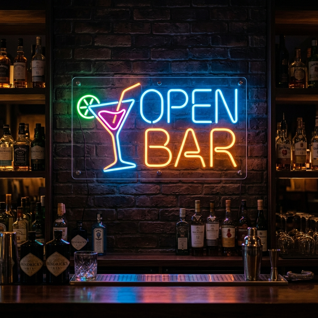 Open Bar Neon Sign Pop Art Acrylic Decor