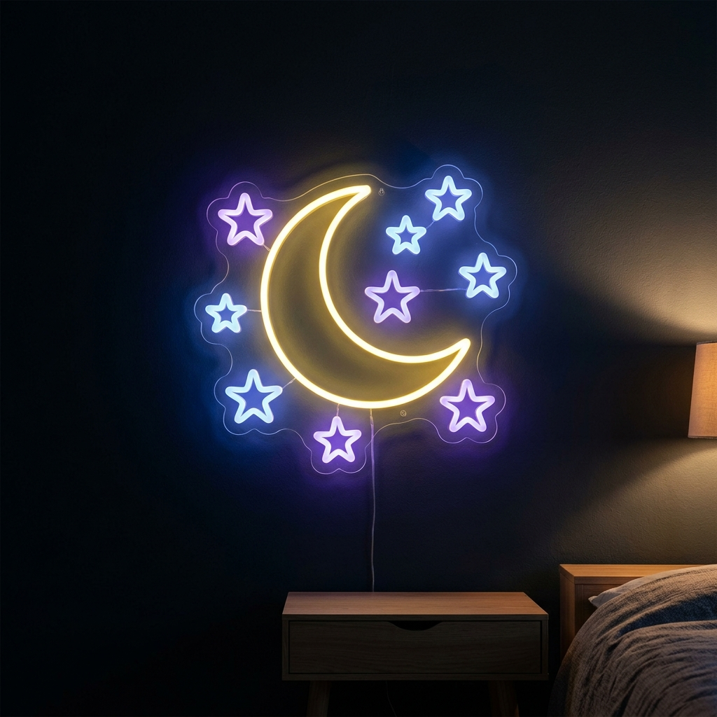 Moon And Stars Neon Sign Acrylic Pop Art Decor