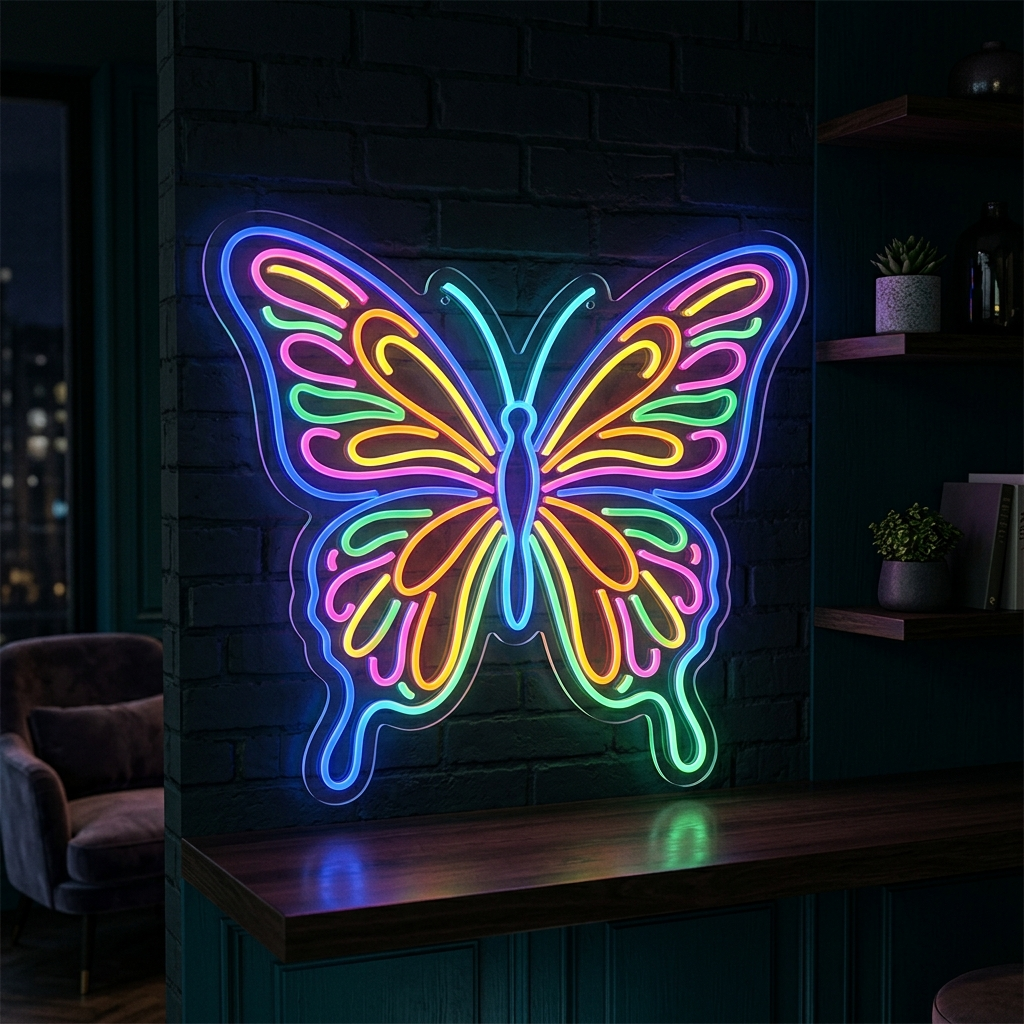 Rainbow Butterfly Neon Sign Acrylic Pop Art Light