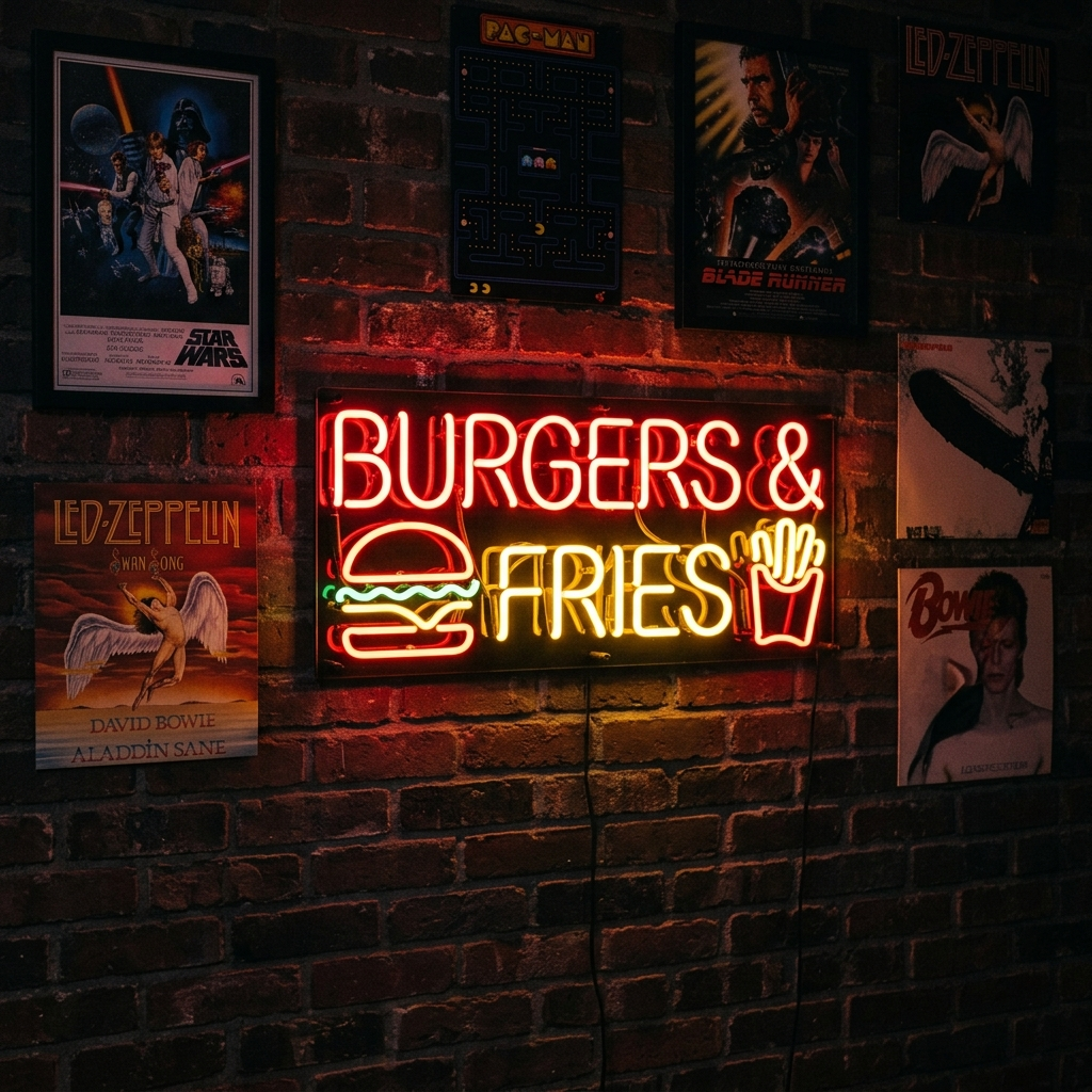 Burgers & Fries Neon Sign For Fast Food Lovers