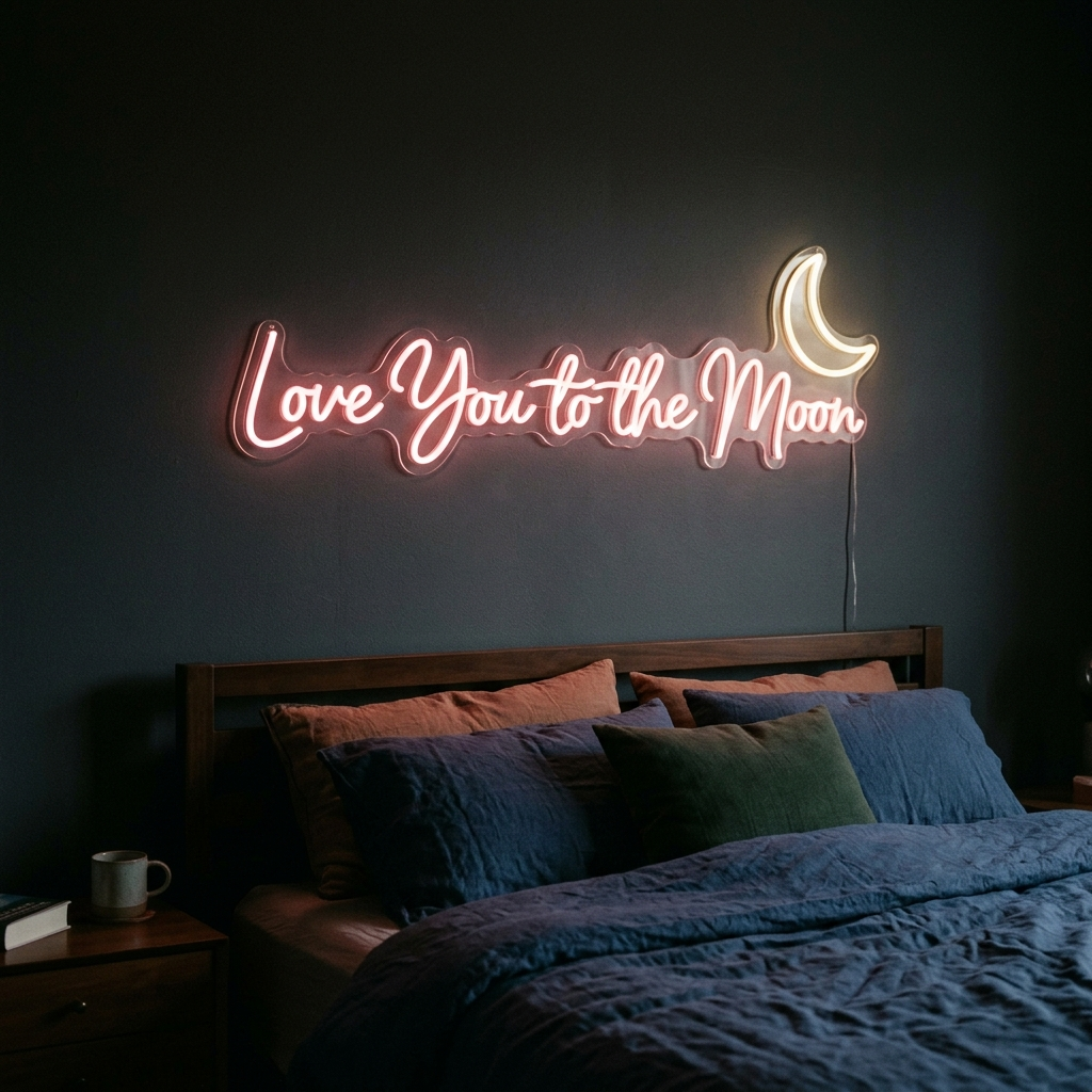 Love You To The Moon Neon Sign For Romantic Spaces