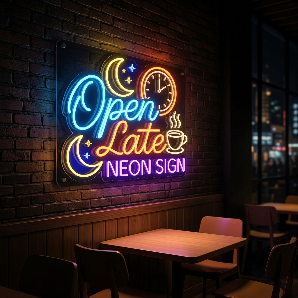 Open Late Neon Sign For Cafes And Bars