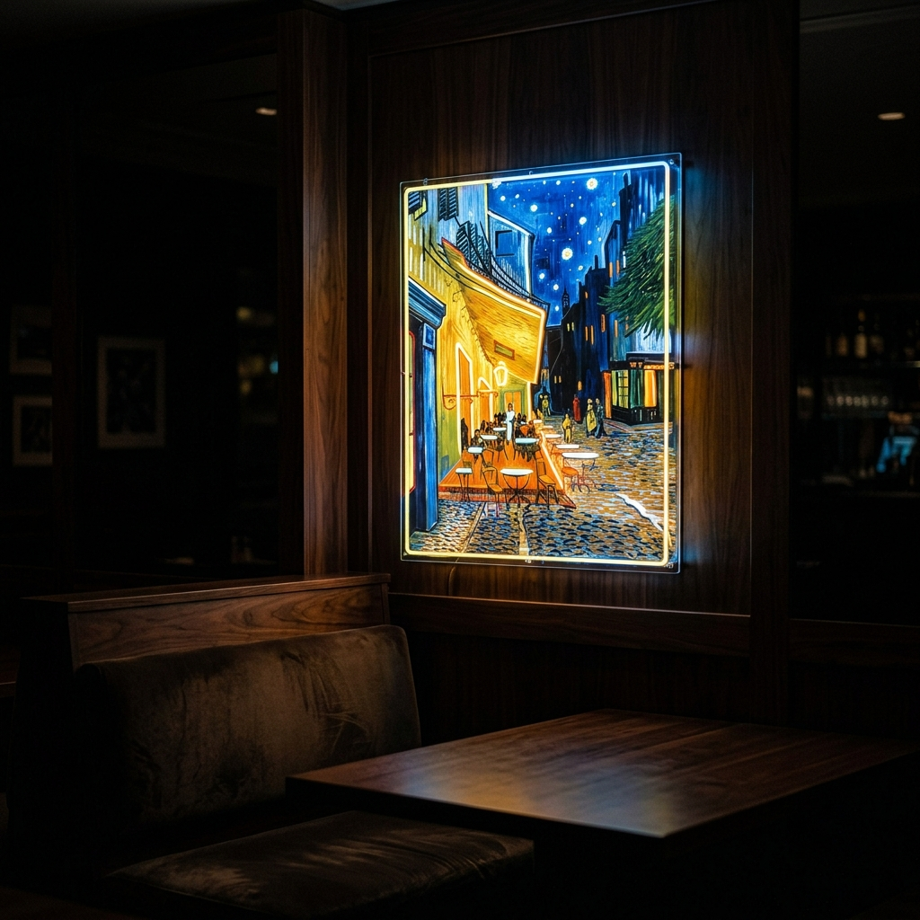 Café Terrace At Night Neon Sign For Art Lovers