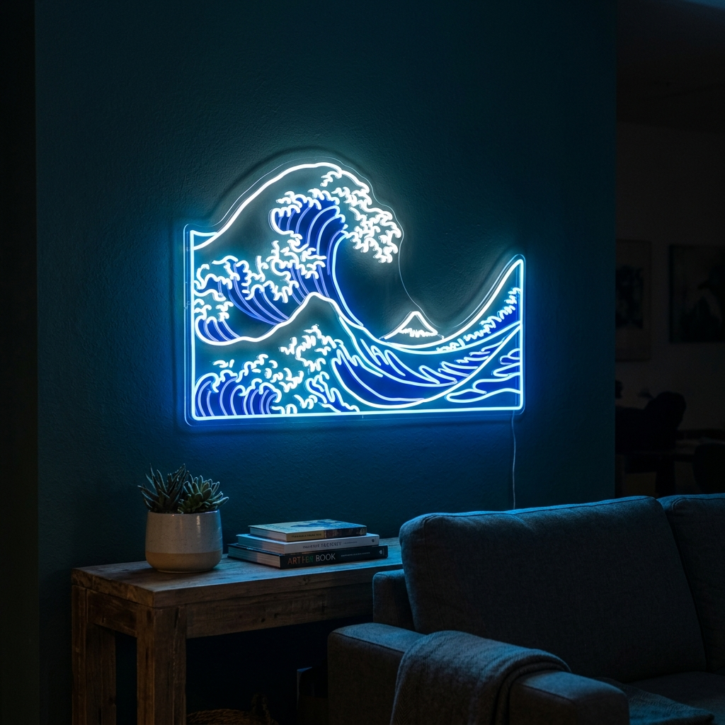 The Great Wave Neon Sign - Hokusai Art Inspired