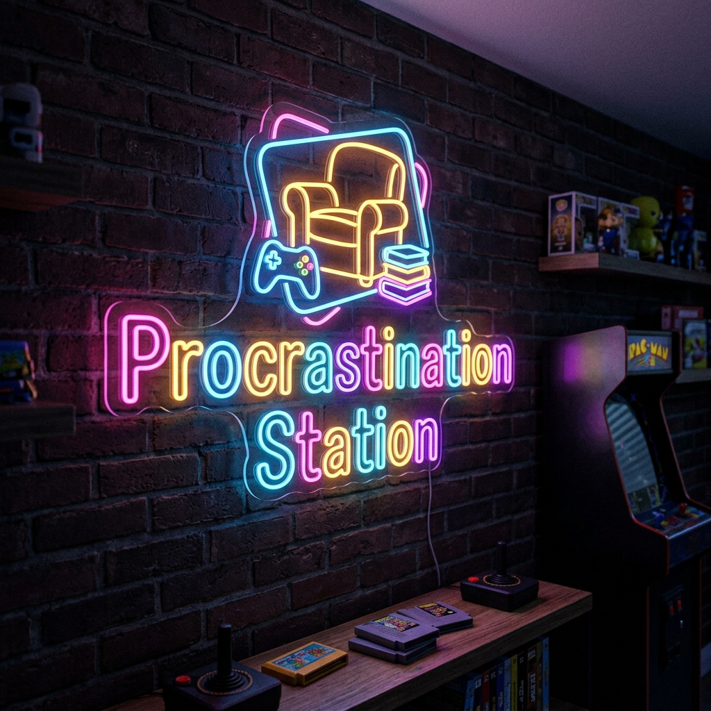 Procrastination Station Neon Sign For Fun Spaces