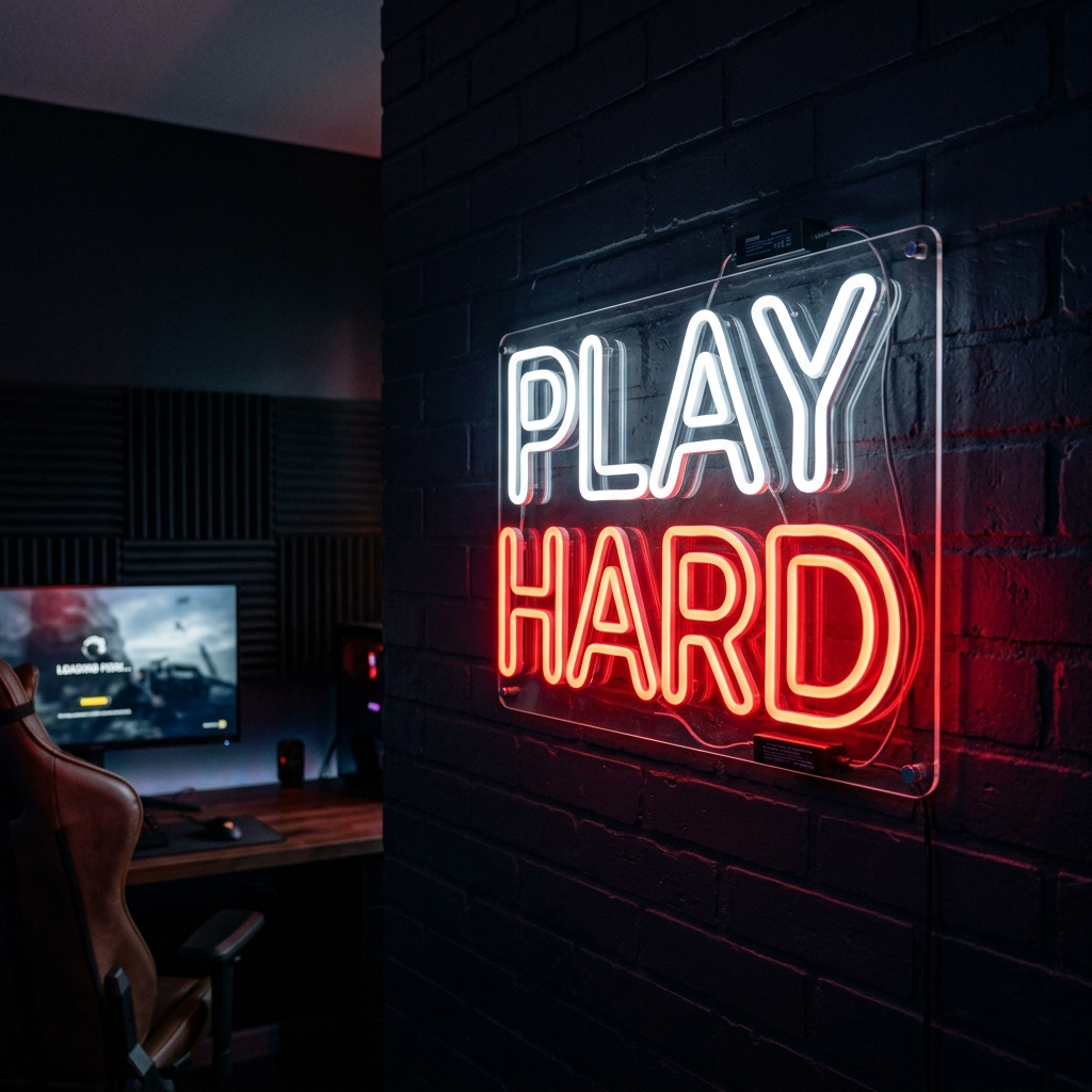 Play Hard Neon Sign For Game Lovers