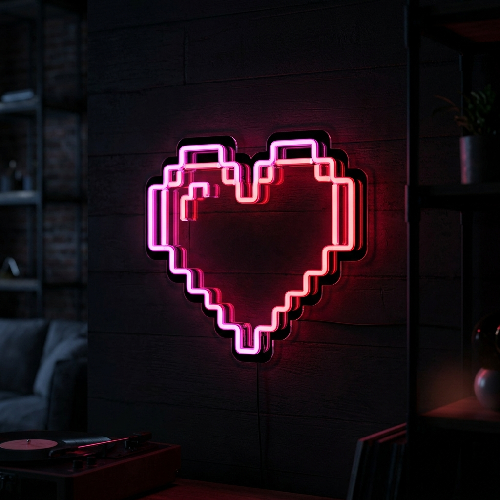 Pixel Heart Neon Sign For Gamers