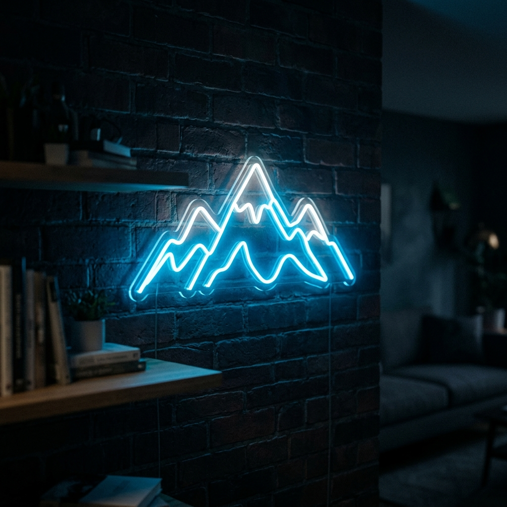 Mountain Line Art Neon Sign for Adventure Lovers