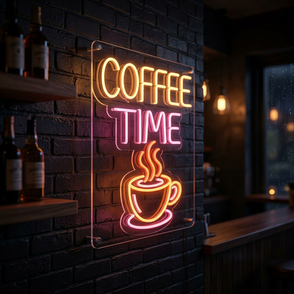 Coffee Time Neon Sign with Graphic for Cafes