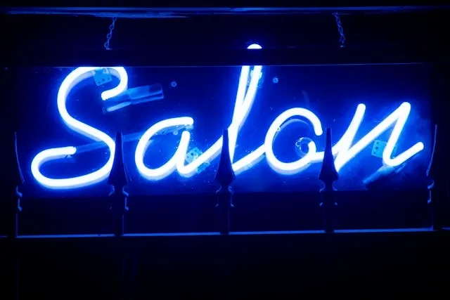 a blue neon sign for salon lighting ideas