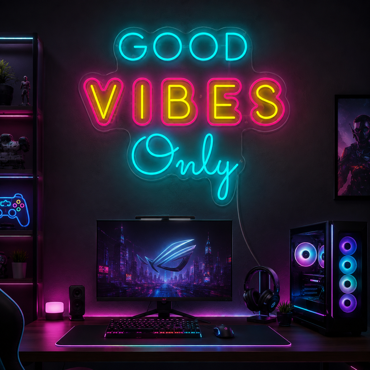 Unique Good Vibes Only Neon Sign, Positive Quote Led Wall Decor For Bedroom, Living Room, Party & Home Bar