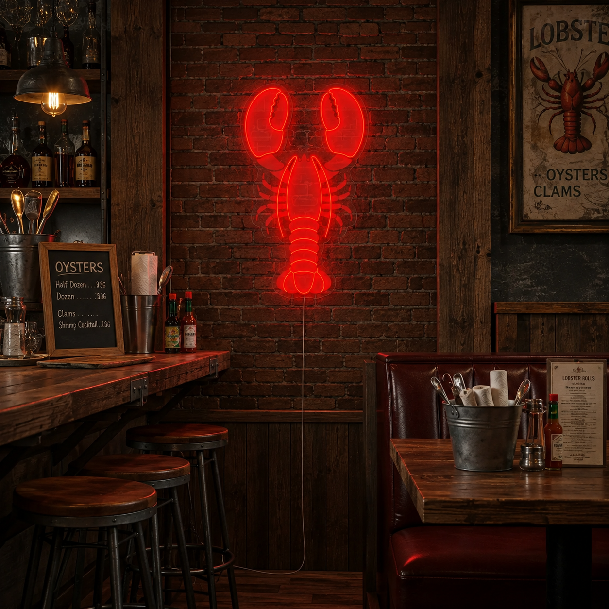 Lobster Uv Printed Neon Sign, Lobster Neon Sign, Seafood Led Wall Decor For Restaurant, Bar, Kitchen & Coastal Home