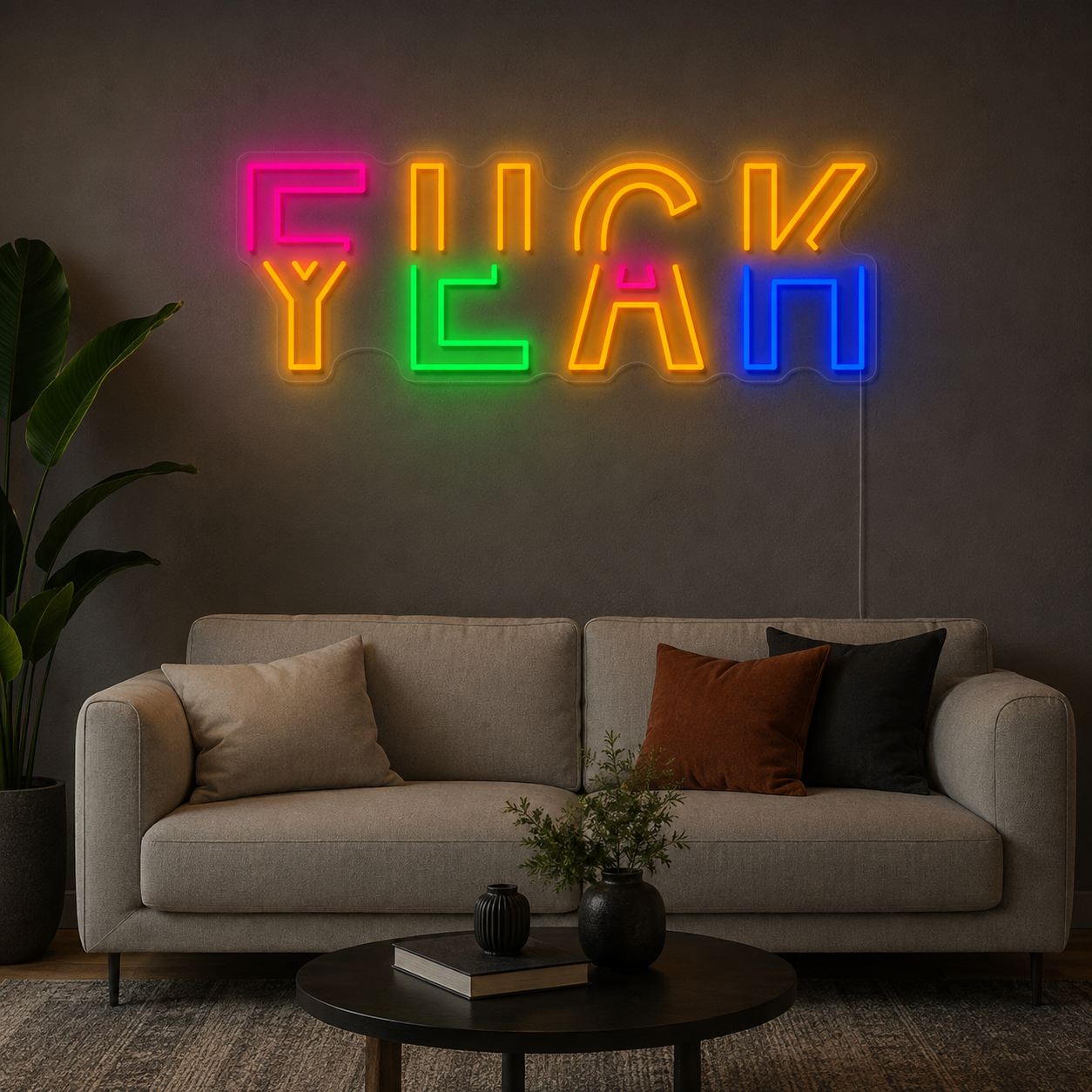 Fuck Yeah Neon Sign, Bold Quote Led Wall Light For Living Room, Game Room, Man Cave, Bar & Party Decor