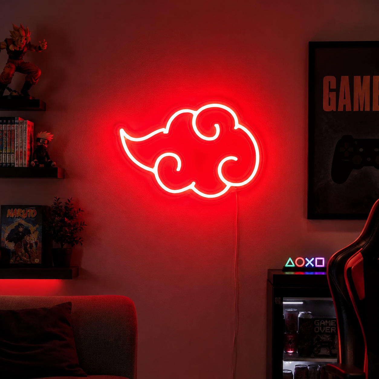 Akatsuki Cloud Neon Sign, Red Anime Cloud LED Wall Light for Game Room, Bedroom, Gaming Setup & Anime Room Decor