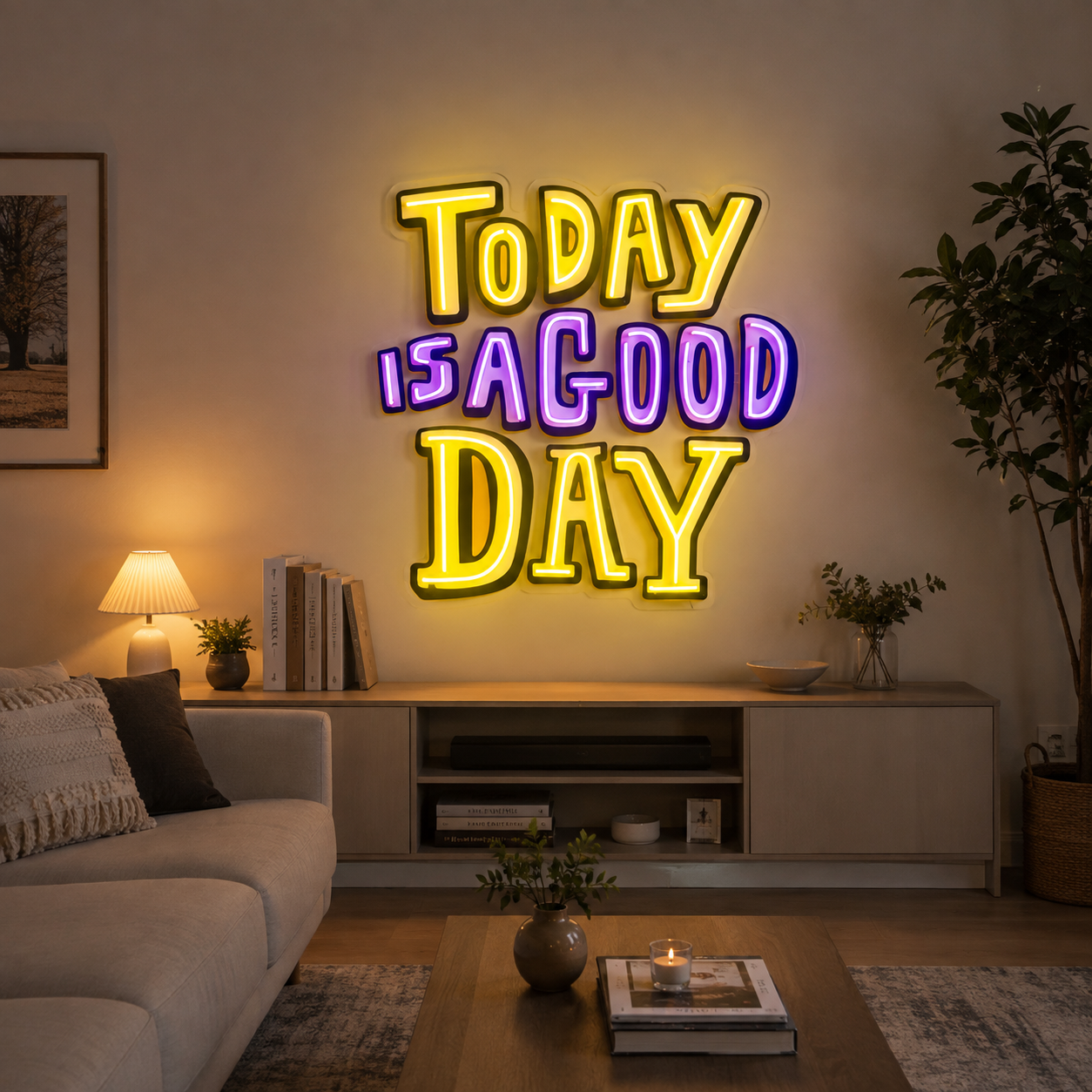Today Is A Good Day Led Neon Acrylic Artwork, Positive Quote Neon Wall Art, Living Room & Home Office Decor