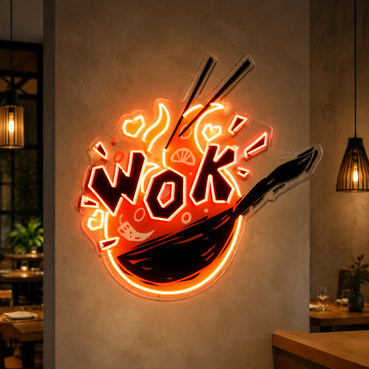 Wok Led Neon Acrylic Artwork – Asian Restaurant Kitchen Wall Light