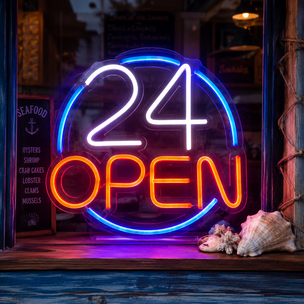 24 Hours Open Neon Sign – Bright Led Business Wall Decor For Storefront, Café, Shop & Restaurant