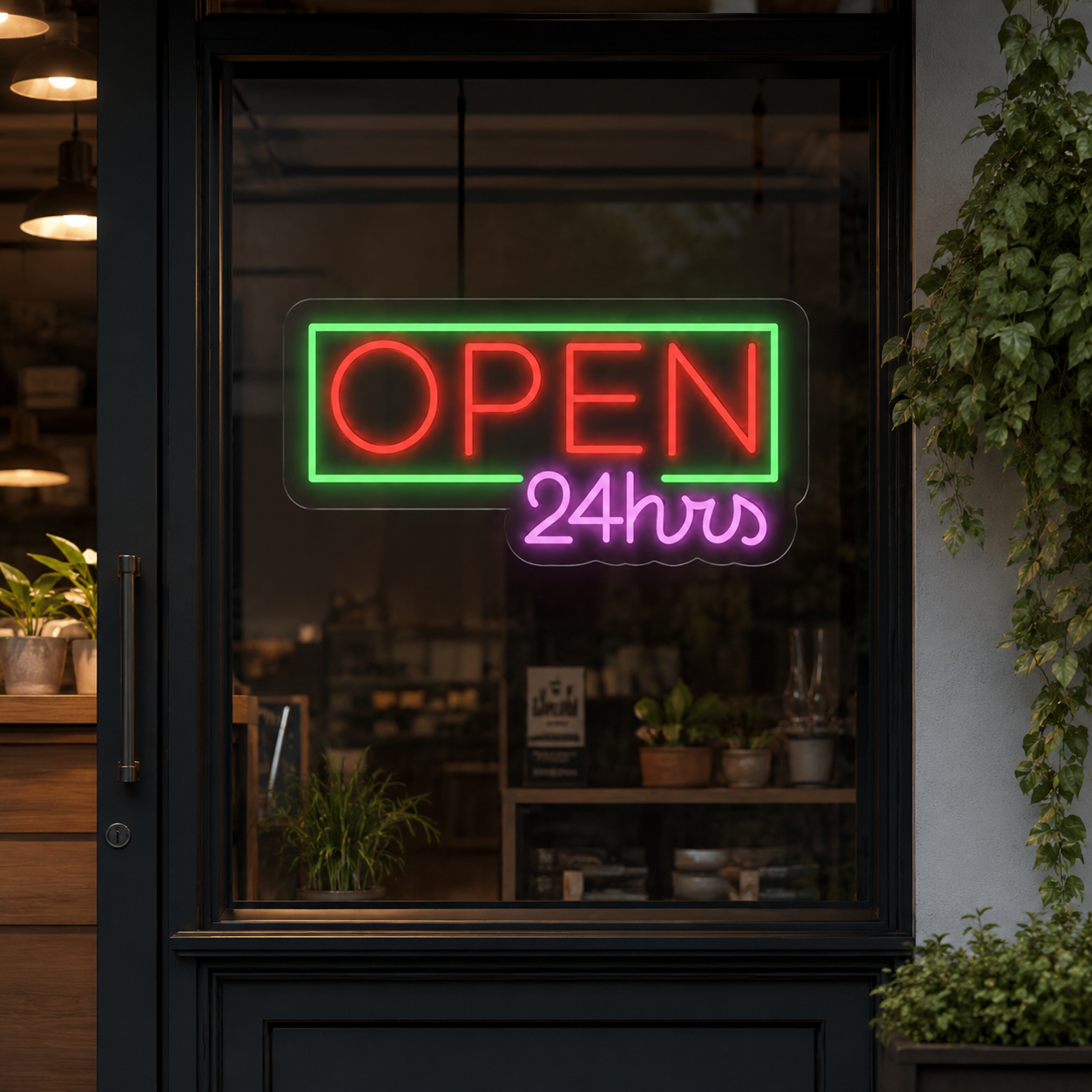 Open 24hrs Neon Sign For Restaurant, Diner & Late Night Business