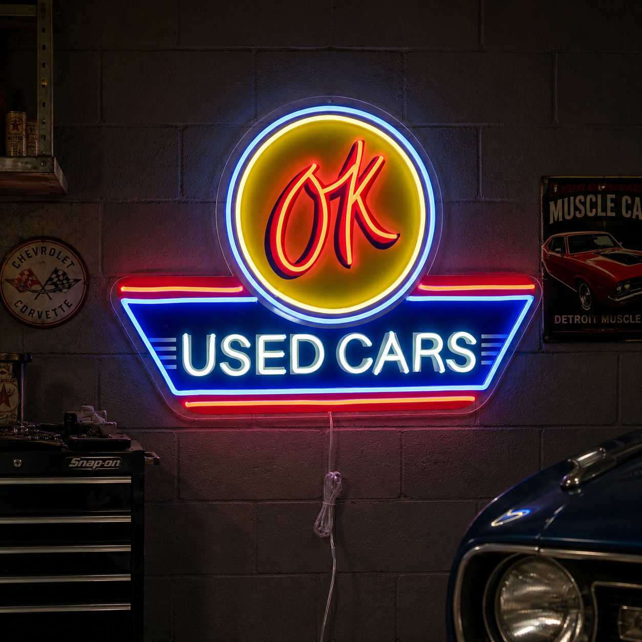 Used Cars Auto Service Logo Uv Print Led Neon Sign Car Repair Shop Wall Decor Automotive Garage Business Sign Dealership Decor