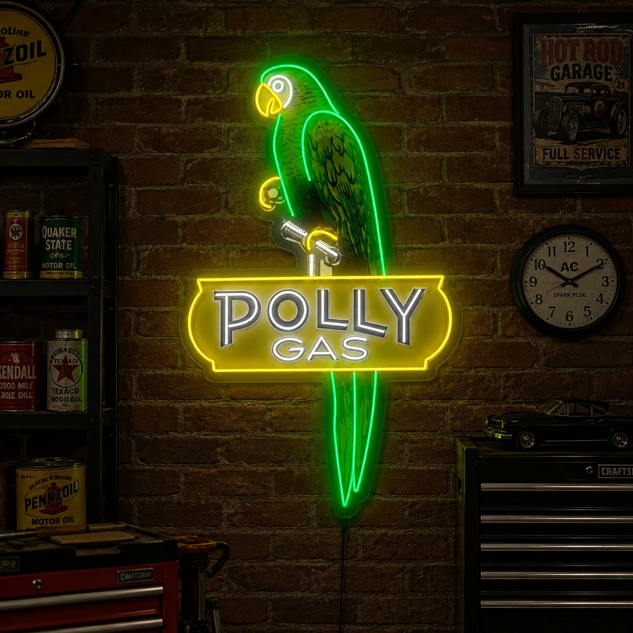 Polly Gas Logo Uv Print Led Neon Sign Vintage Gas Station Wall Decor Retro Garage Man Cave Automotive Bar Decor Gift