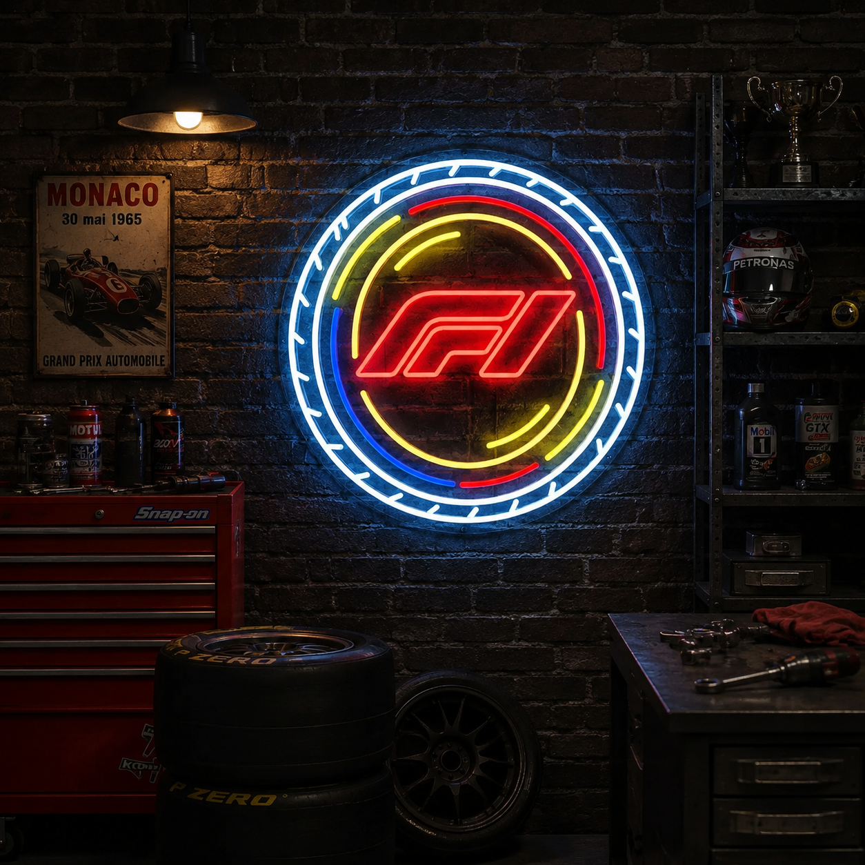 F1 Logo With Circular Neon Sign Formula 1 Racing Light Motorsport Garage Wall Decor Man Cave Decor Racing Fan Gift