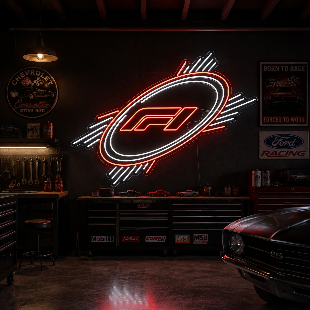 F1 Logo With Oval Neon Sign Formula Racing Wall Decor Motorsport Garage Man Cave Gift For Car Racing Fans