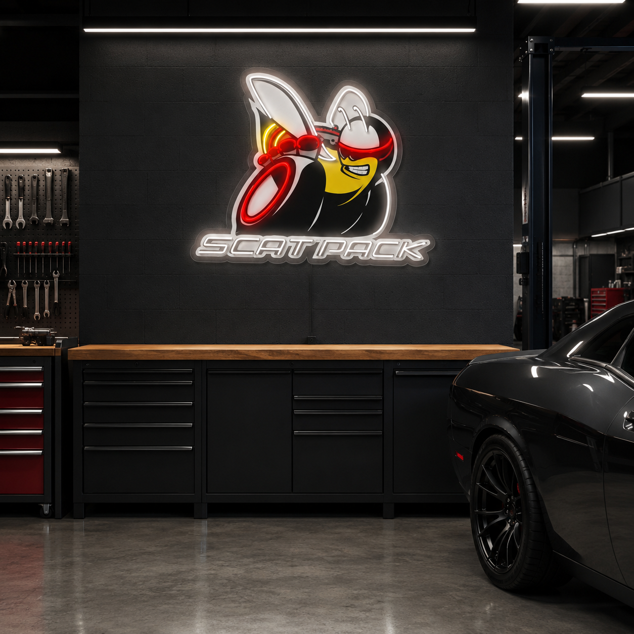 Mopar Scat Pack Uv Print Led Neon Sign, Muscle Car Garage Wall Decor, Dodge Car Enthusiast Gift