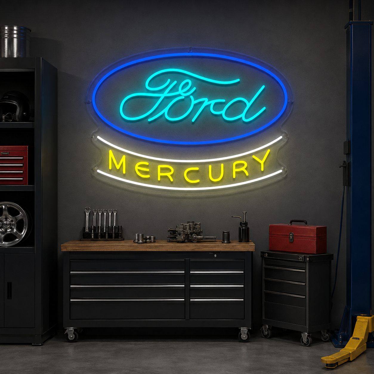 Mercury Car Logo Neon Sign, Vintage Automotive Garage Wall Decor, Classic Car Man Cave Light, Retro Auto Enthusiast Gift