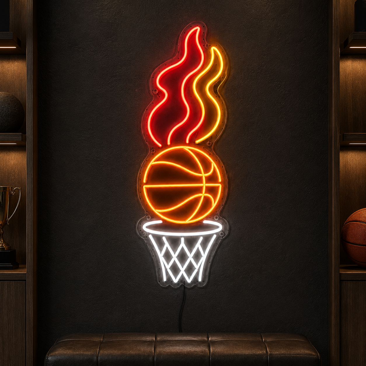 Flaming Basketball Neon Sign – Miami Game Day Led Wall Decor For Basketball Man Cave, Sports Garage & Game Room