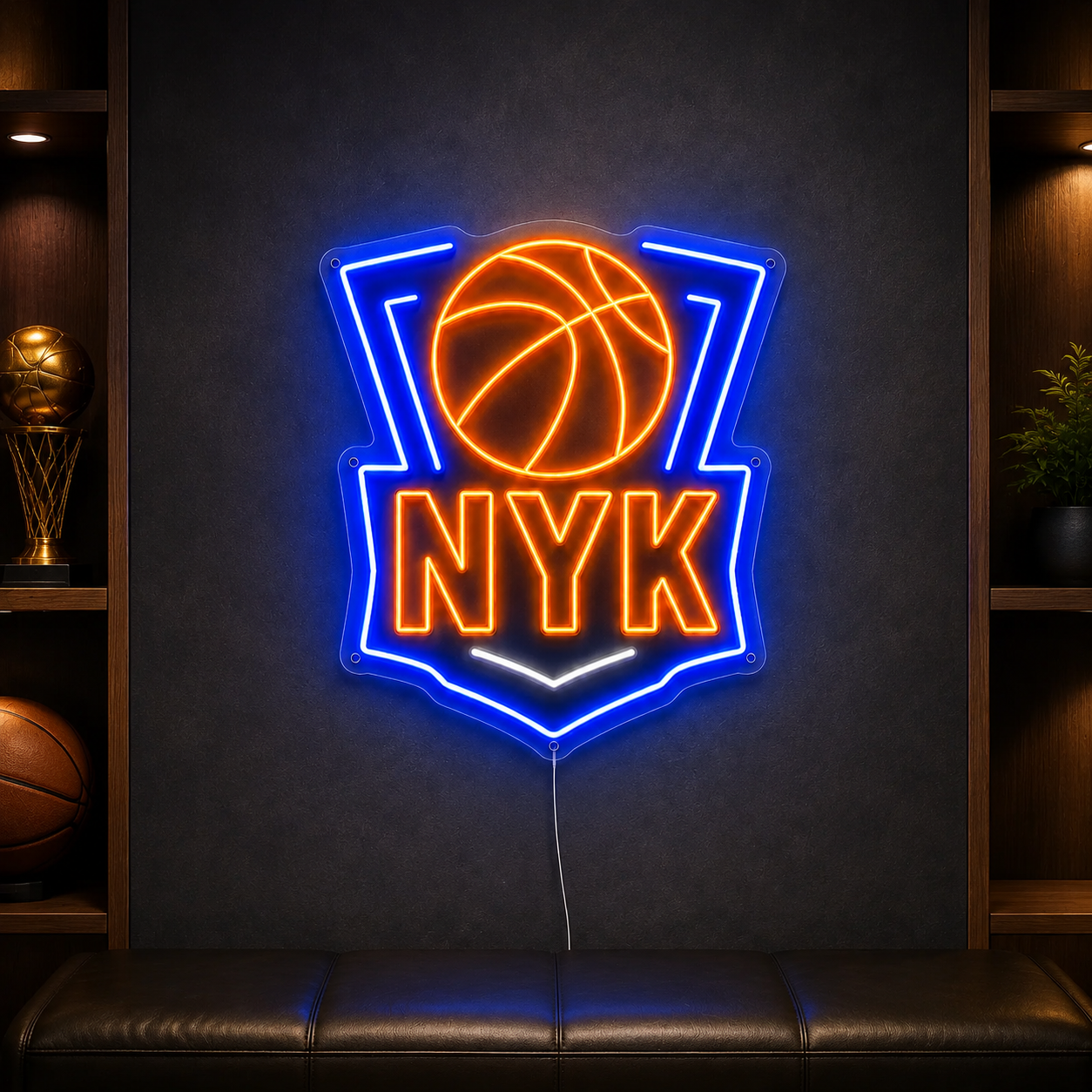 Hoops Shield New York City Basketball Neon Sign – Nyk Led Wall Decor For Basketball Fan Cave, Garage & Game Room