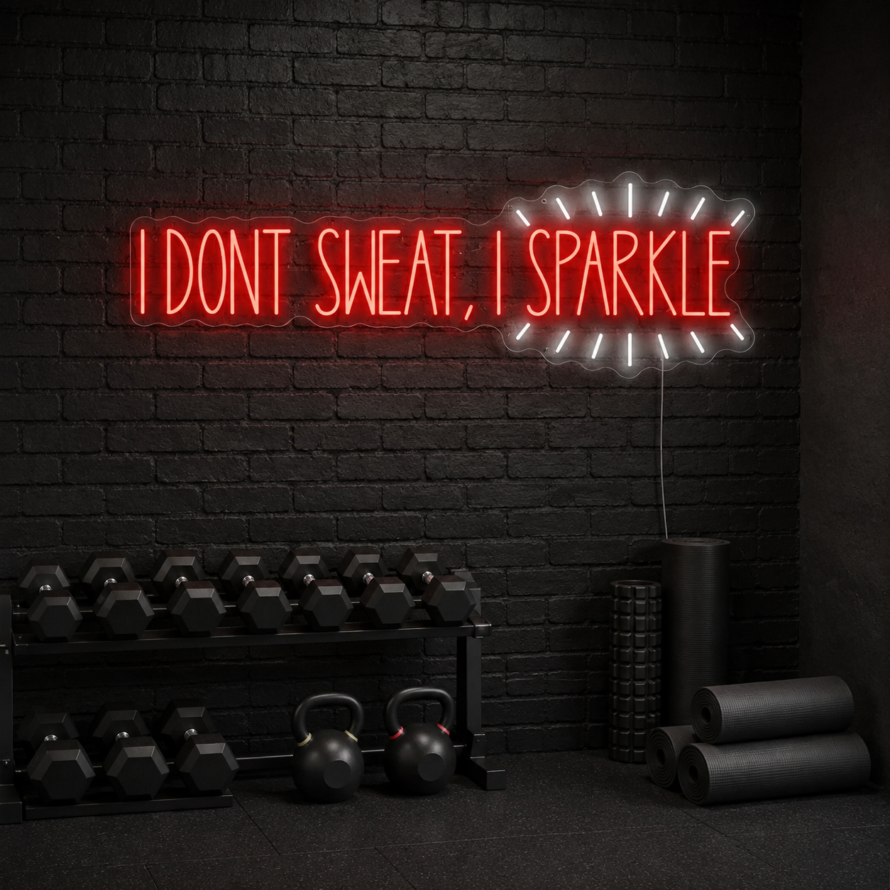 I Don’T Sweat I Sparkle Neon Sign, Funny Fitness Quote Wall Art, Women’S Home Gym Decor, Workout Lover Gift
