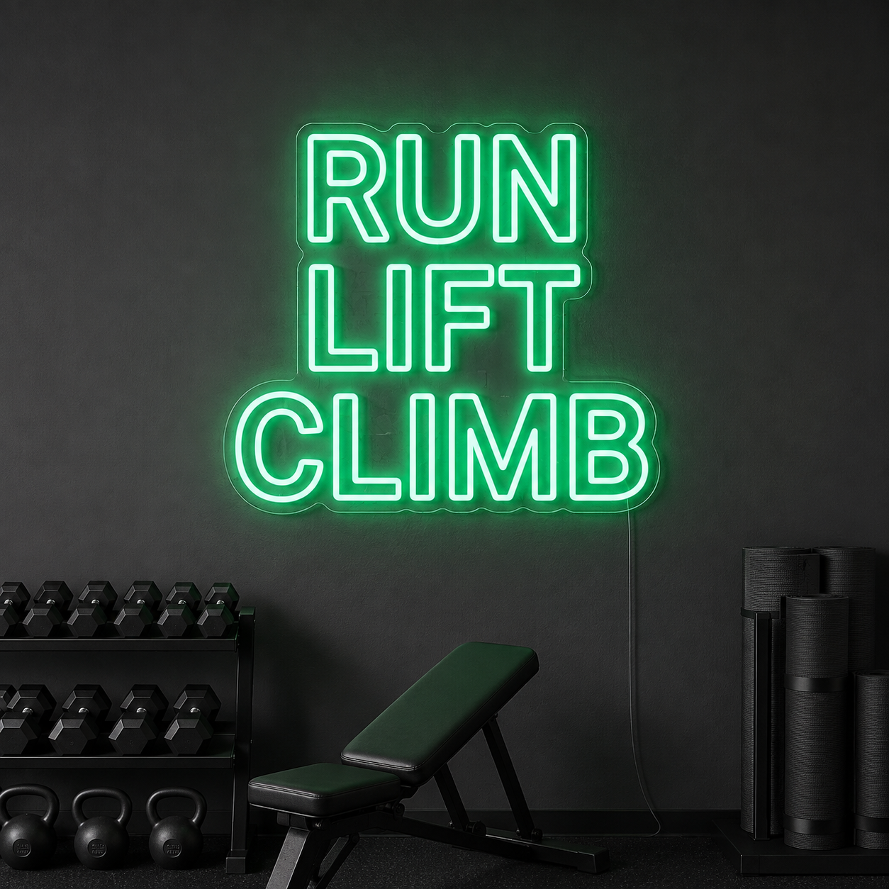 Run Lift Climb Fitness Neon Sign, Led Gym Quote Wall Art, Functional Training Decor, Home Workout Room Light, Athlete Gift