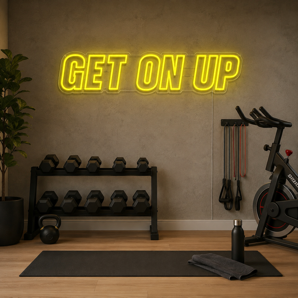 Get On Up Neon Sign, Motivational Led Wall Light For Indoor Cycling Studio, Home Gym Decor, Fitness Lover Gift