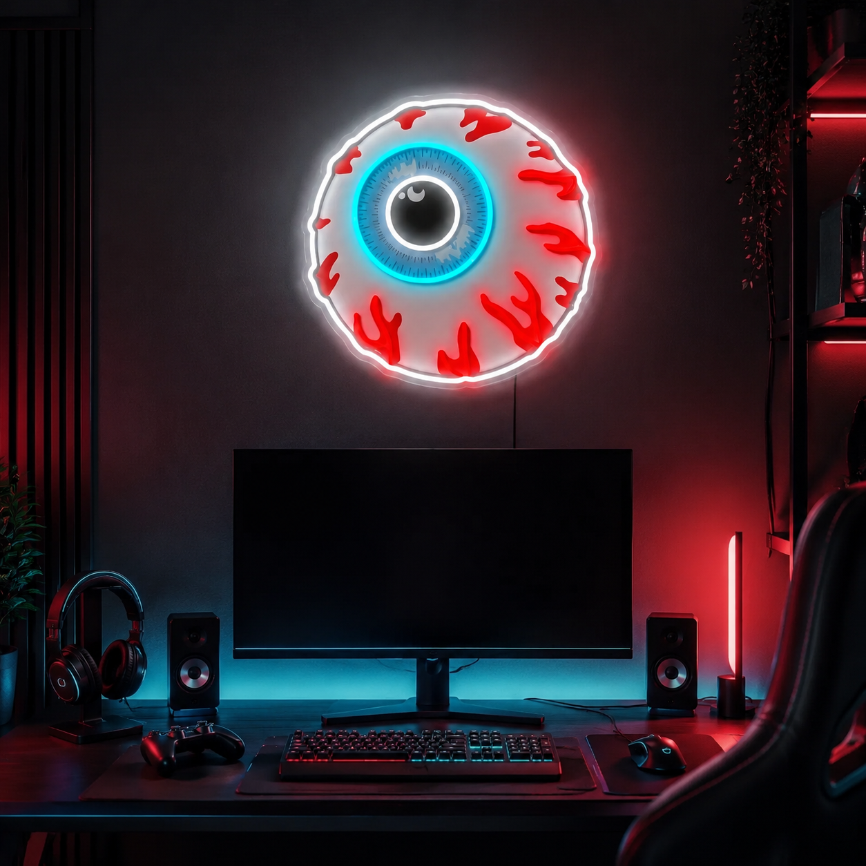Cartoon Eye Eyeball Zombie Bomb Uv Print Led Neon Sign, Horror Gaming Room Decor, Halloween Wall Light, Spooky Gift For Gamers