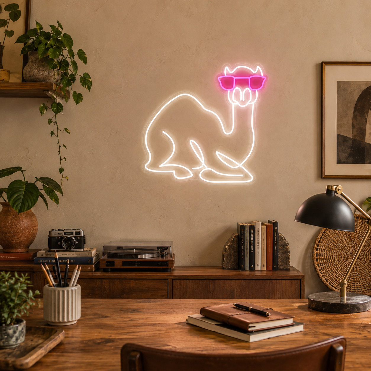 Camel With Glasses Neon Sign, Funny Animal Led Wall Light, Eclectic Home Office Decor, Desert Room Accent, Camel Lover Gift