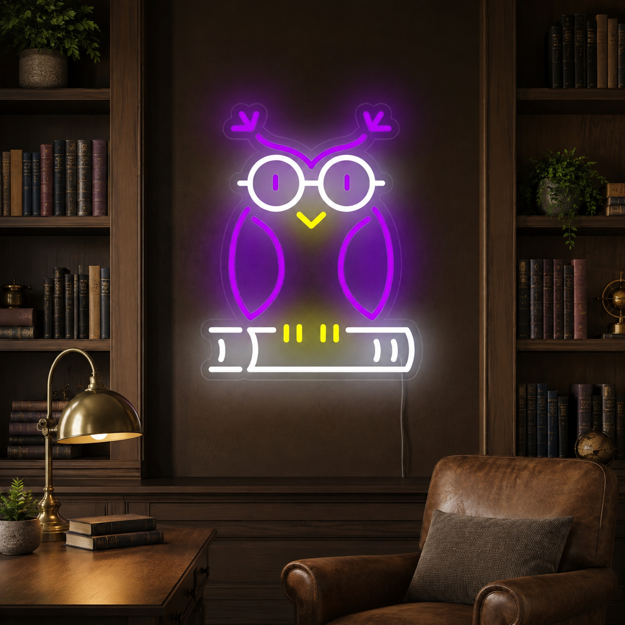 Owl On Book Neon Sign, Book Lover Led Wall Light, Home Library Reading Room Decor, Teacher Gift