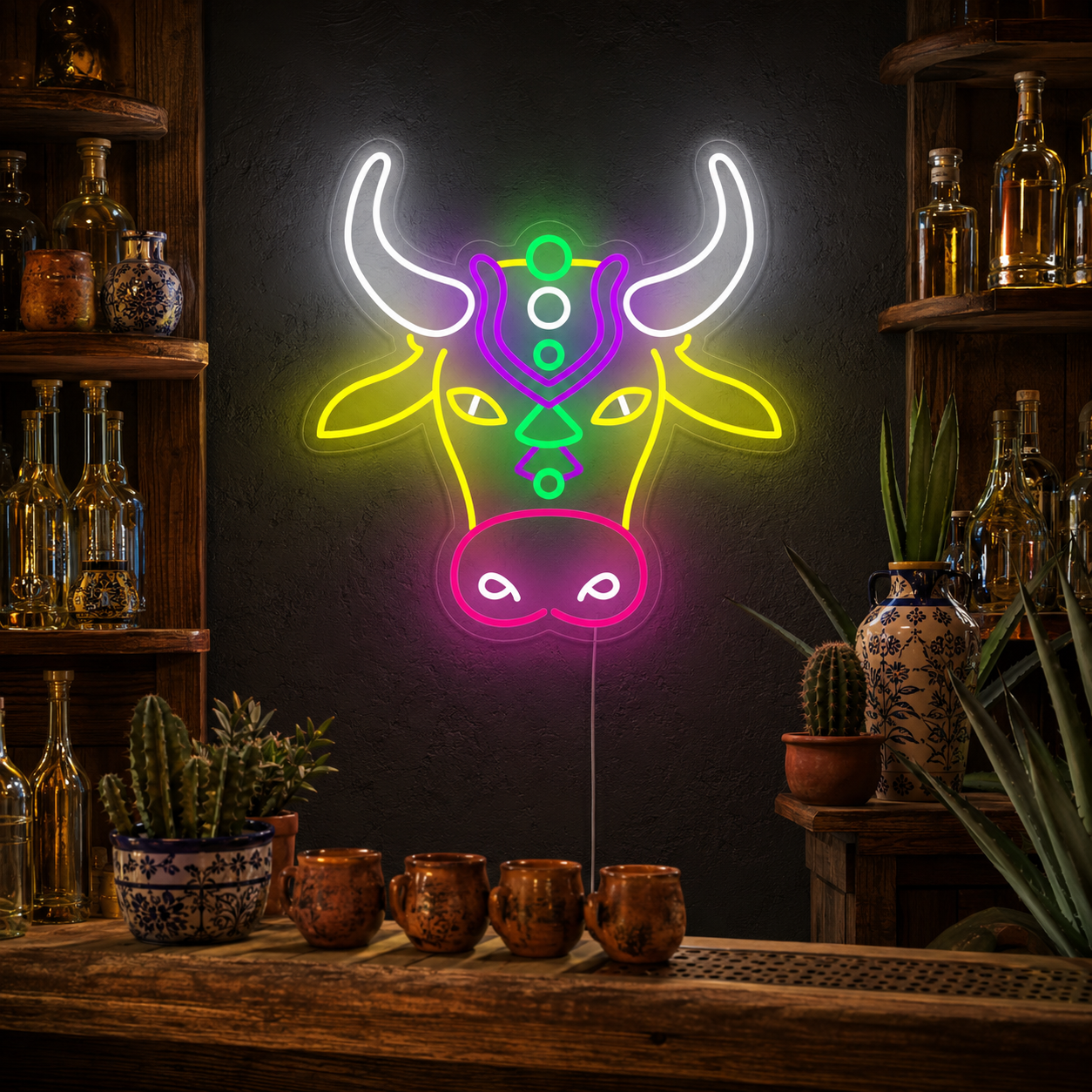 Colorful Bull Neon Sign, Mexican Bull Led Wall Light, Western Home Bar Man Cave Decor, Rancher Gift