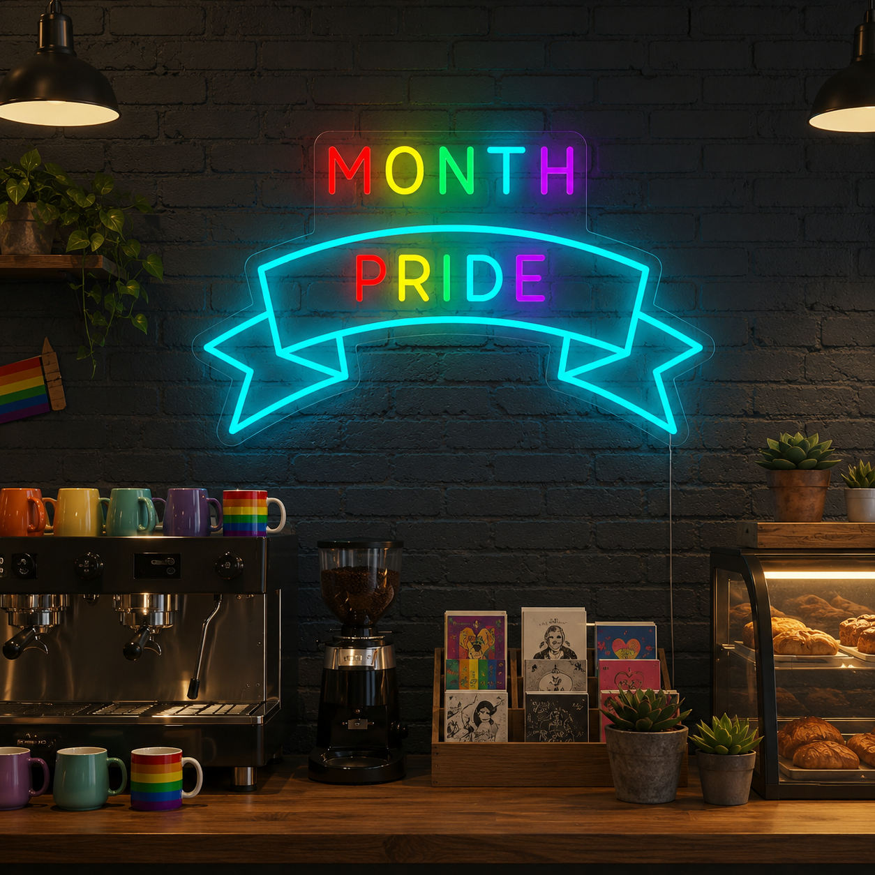 Lgbt Pride Month Neon Sign, Rainbow Banner Led Wall Light, Lgbtq Café Coffee Bar Decor, Queer Business Opening Gift