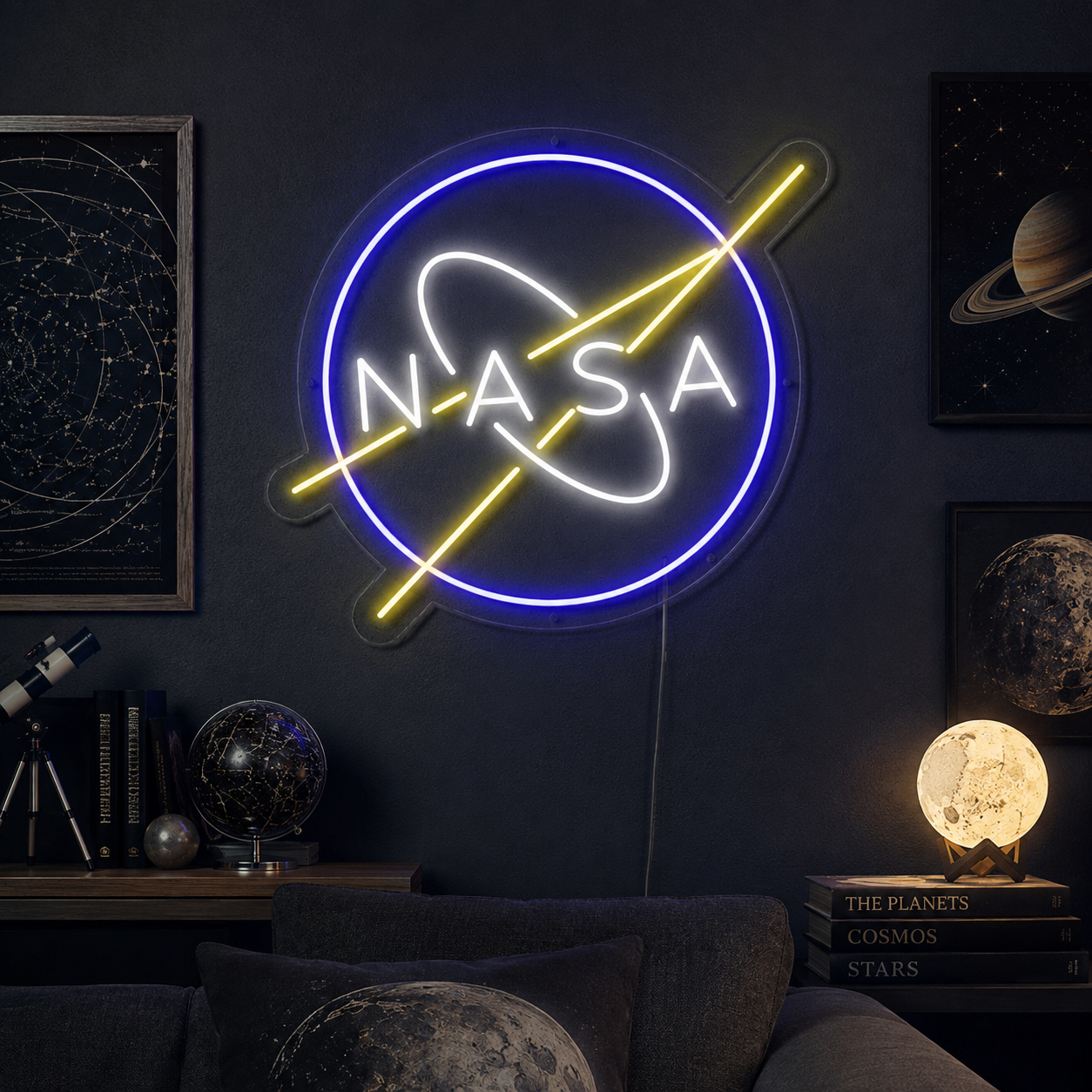 Nasa Logo Neon Sign, Space Wall Light For Space Themed Bedroom, Gaming Room, Home Office, Science Classroom And Astronaut Gift