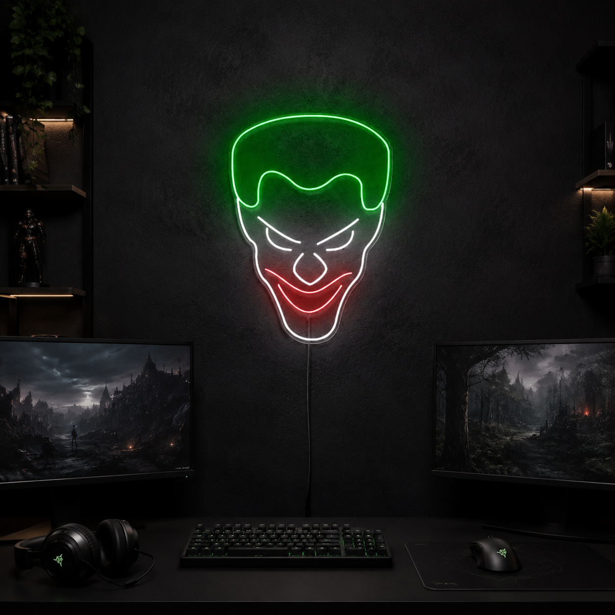 Joker Neon Sign, Green Hair Villain Face Neon Wall Light For Man Cave, Gaming Room, Home Theater, Comic Room And Joker Fan Gift