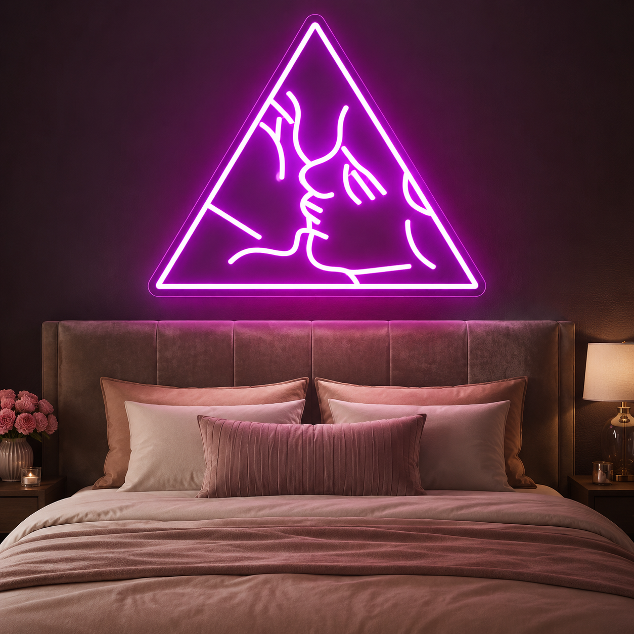 Couple Kiss Neon Sign, Romantic Bedroom Wall Decor, Artistic Line Art Led Light, Anniversary Wedding Gift For Couples