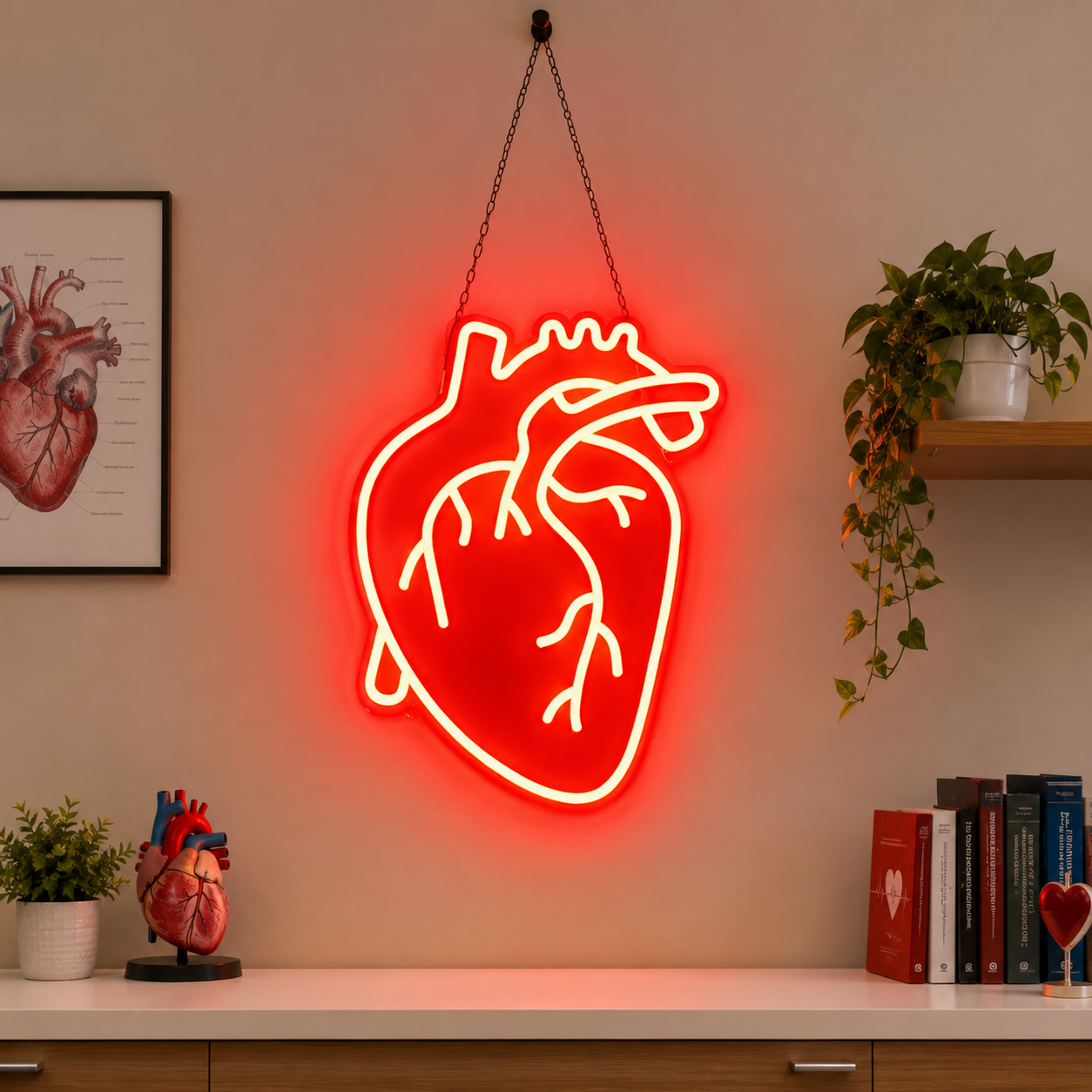 Anatomical Heart Neon Sign, Red Cardiology Office Wall Decor, Medical Clinic Light, Doctor Nurse Gift, Human Heart LED Sign