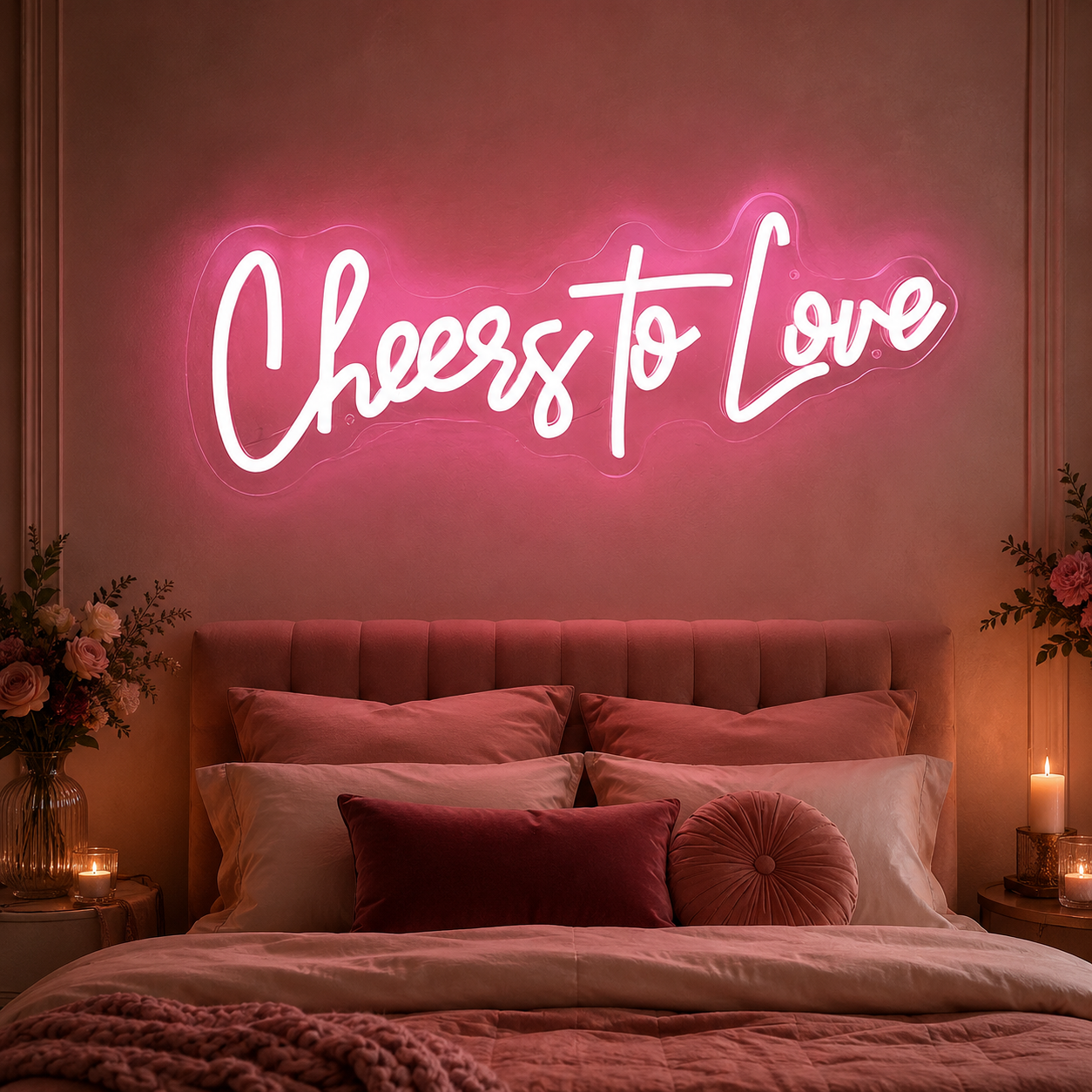 Cheers To Love Neon Sign, Wedding Led Wall Art, Romantic Pink Neon Light For Reception, Bridal Shower, Engagement Party Decor