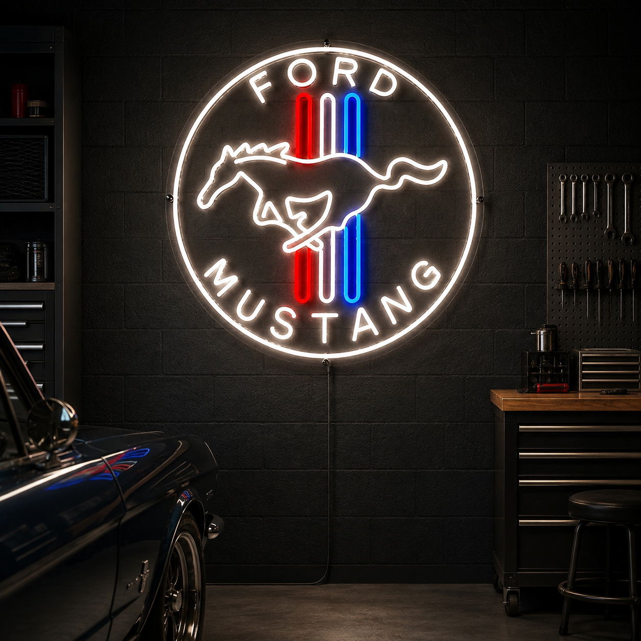 Ford Mustang Logo Neon Sign, Muscle Car Led Wall Light, Garage Decor, Man Cave Sign, Automotive Gift For Car Lover