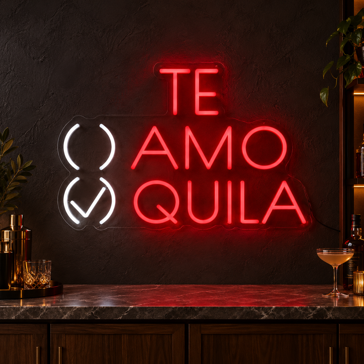 Te Amo Tequila Red Neon Sign, Funny Cocktail Bar Wall Light, Home Bar Decor, Tequila Lover Gift